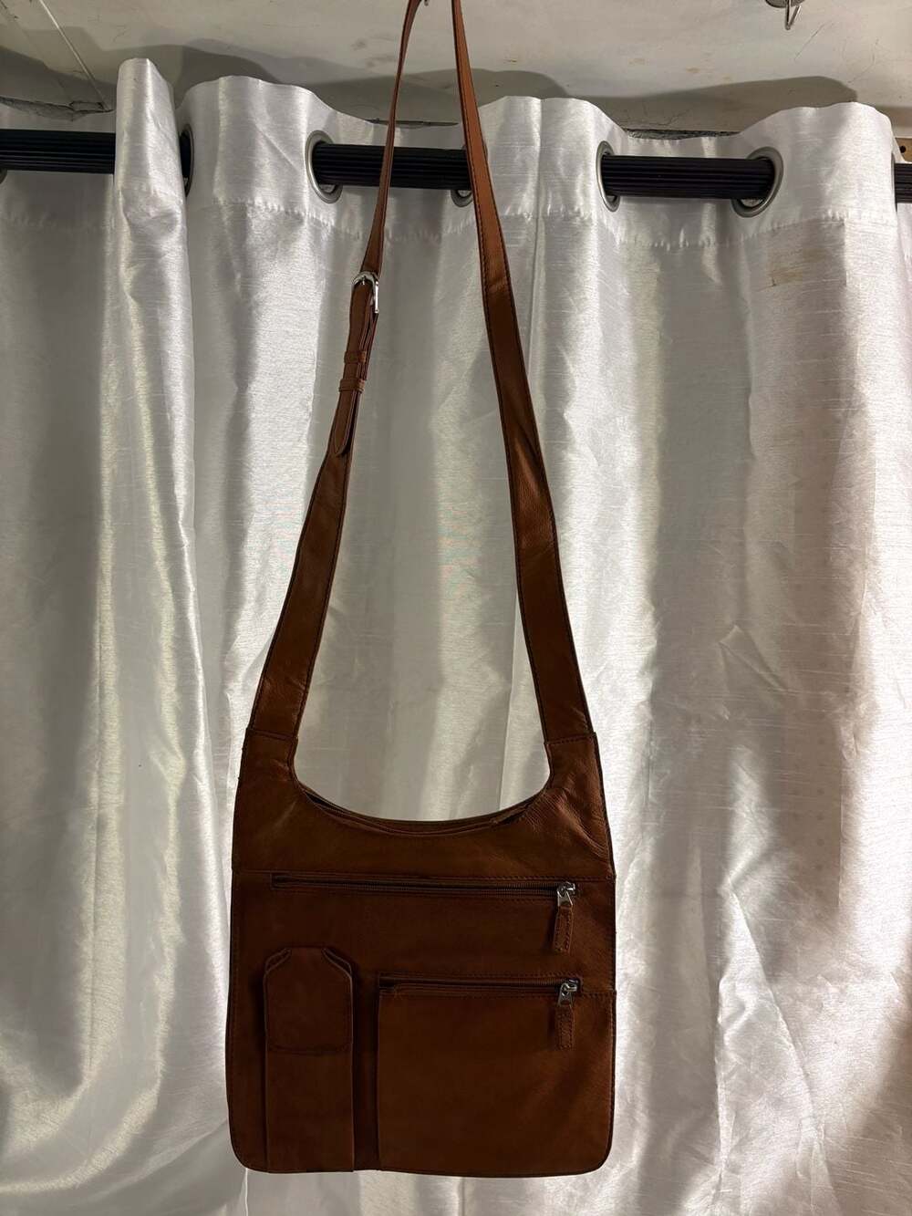 Seville Brown Genuine Leather Organizer Crossbody Bag